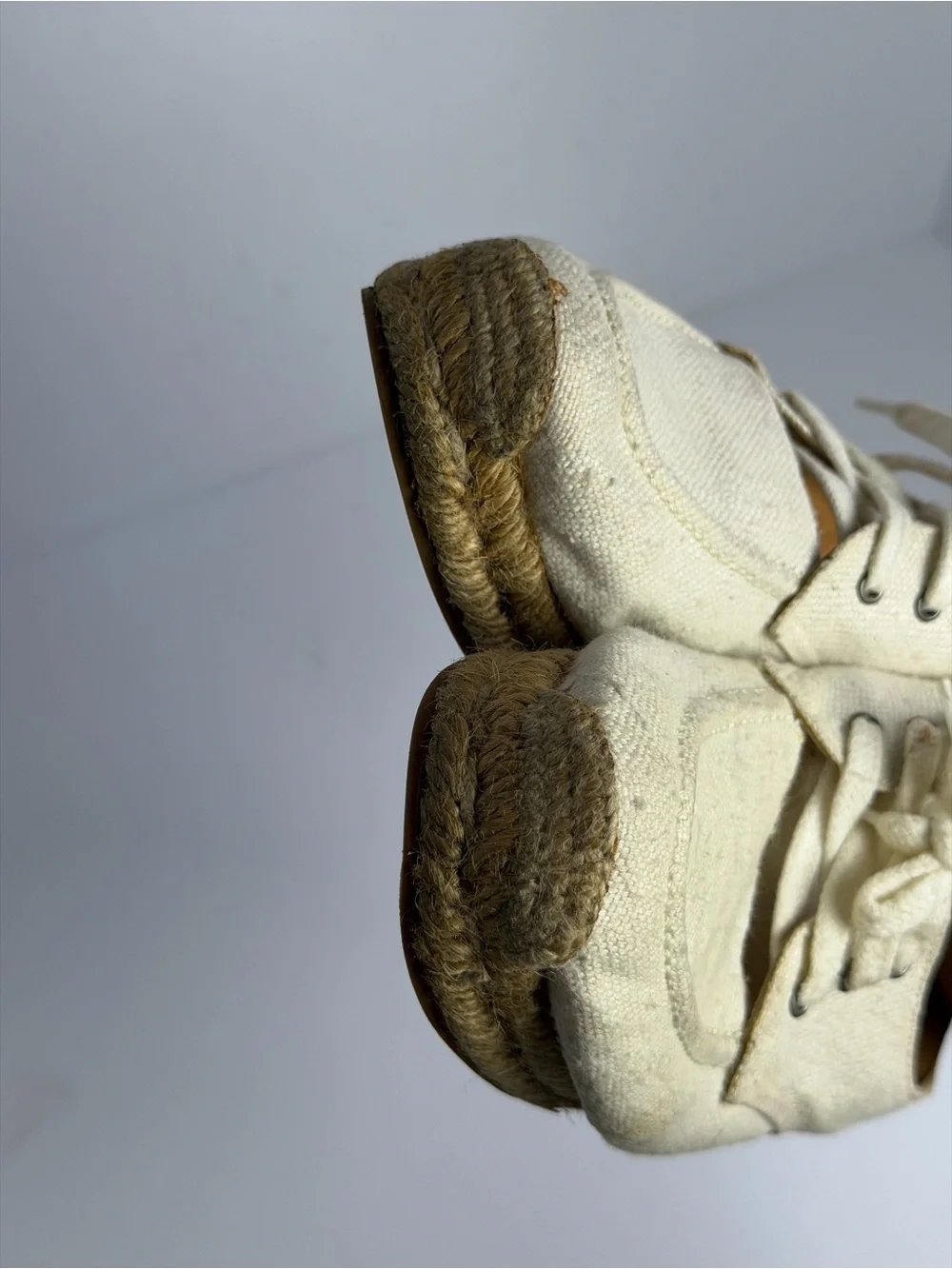 Vintage Hermes Canvas Lace-up Cream White Espadrilles